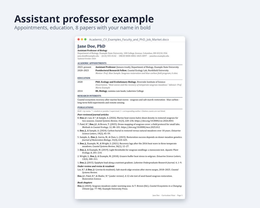 Academic CV Template for PhD & Faculty Jobs — Preview 2