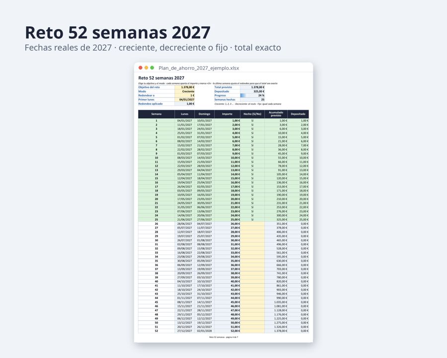 Ahorro dinero plantilla Excel 2027 — Vista previa 3