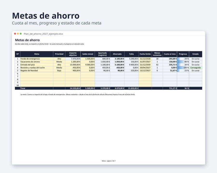 Ahorro dinero plantilla Excel 2027 — Vista previa 4