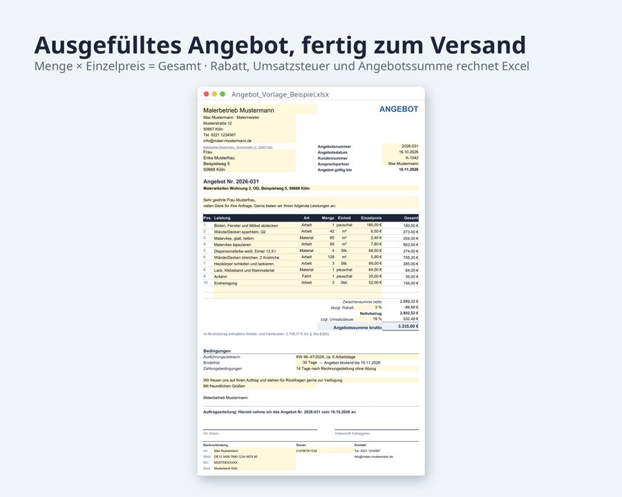 Angebot Vorlage Excel Word mit MwSt. — Vorschau 2