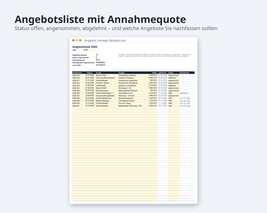 Angebot Vorlage Excel Word mit MwSt. — Vorschau 4