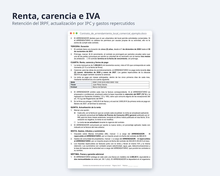 Arrendamiento de local comercial, contrato Word + Excel — Vista previa 3
