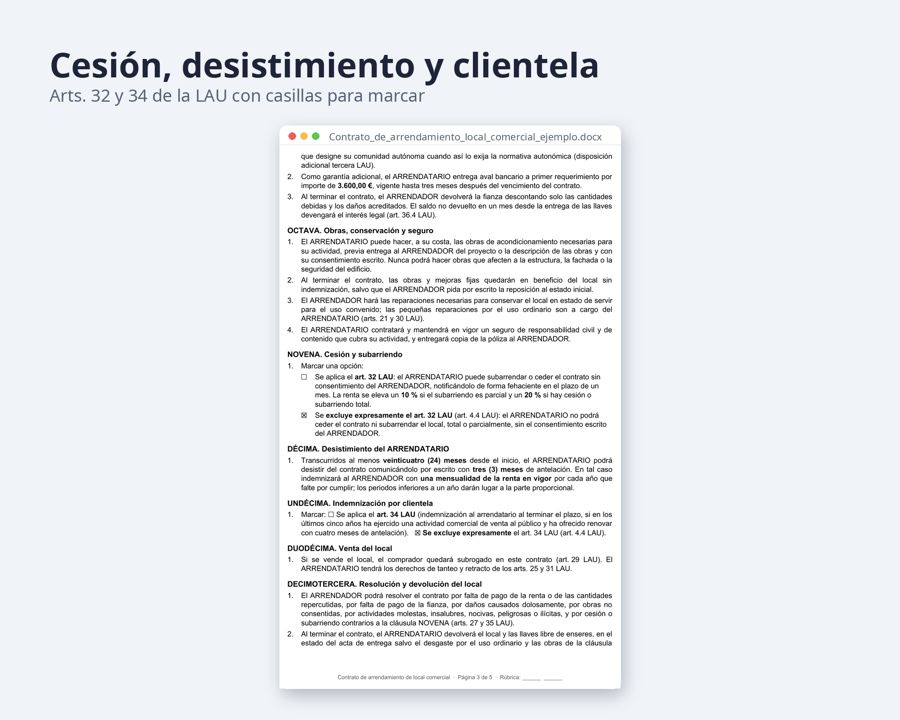 Arrendamiento de local comercial, contrato Word + Excel — Vista previa 4