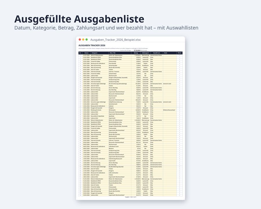Ausgaben Tracker Excel 2026 2027 — Vorschau 2