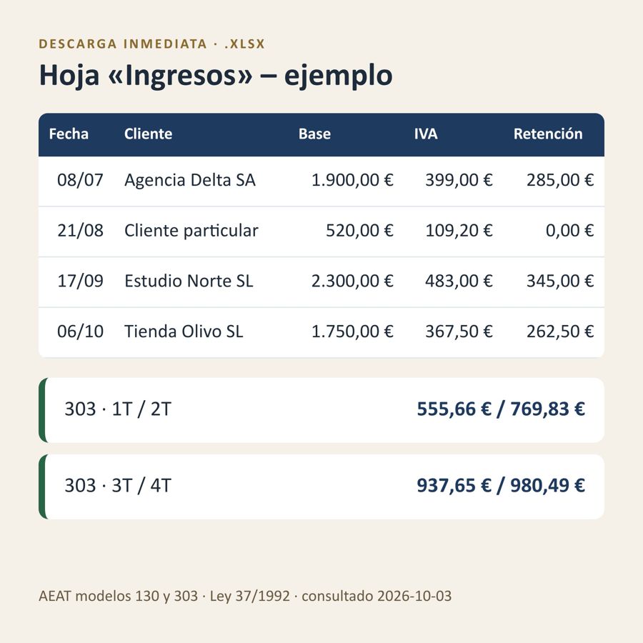 Plantilla Excel autónomos 2026 — Vista previa 2