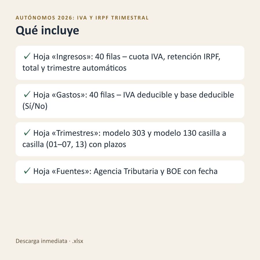 Plantilla Excel autónomos 2026 — Vista previa 4