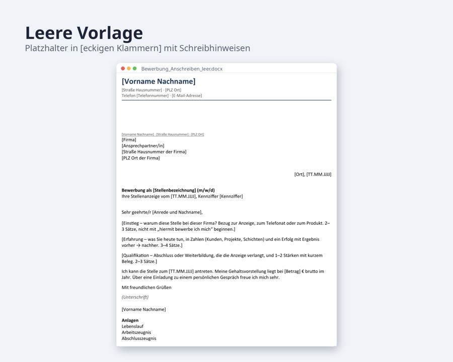 Bewerbung Anschreiben Vorlage Word, DIN 5008 — Vorschau 3