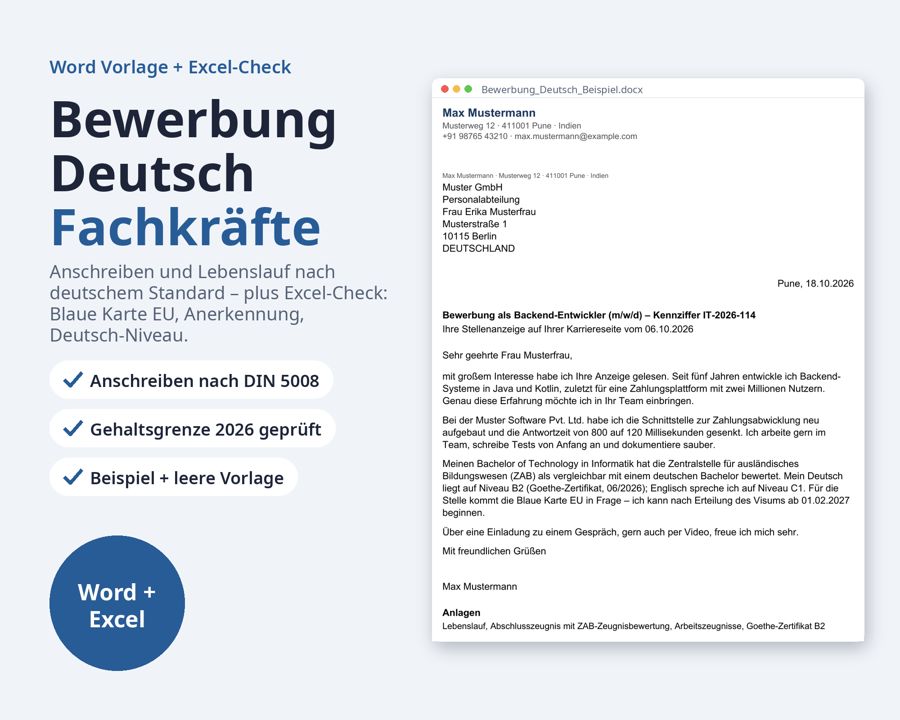 Bewerbung Deutsch Vorlage für internationale Fachkräfte — Vorschau 1