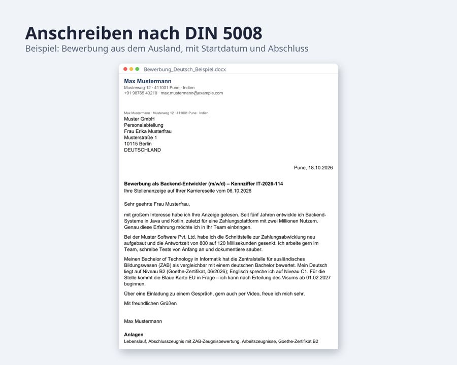 Bewerbung Deutsch Vorlage für internationale Fachkräfte — Vorschau 2