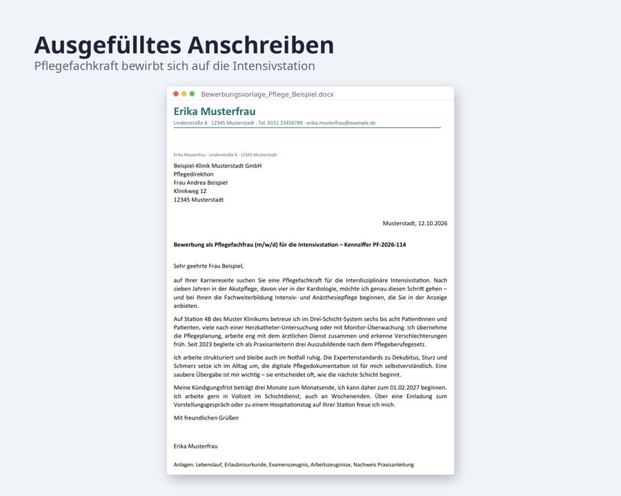 Bewerbungsvorlage Pflege Word, Lebenslauf + Anschreiben — Vorschau 2