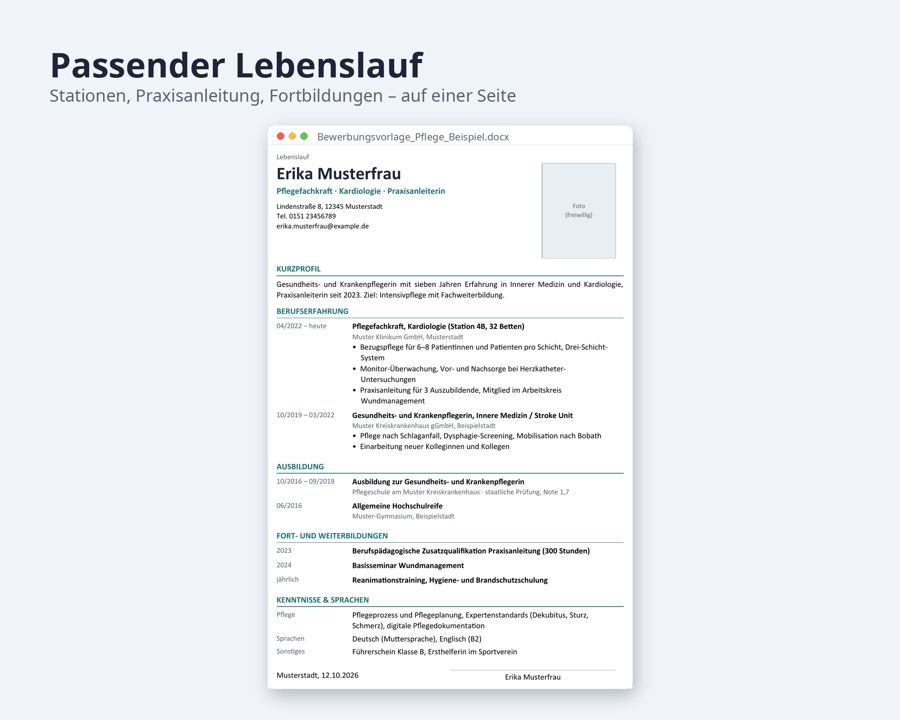 Bewerbungsvorlage Pflege Word, Lebenslauf + Anschreiben — Vorschau 3