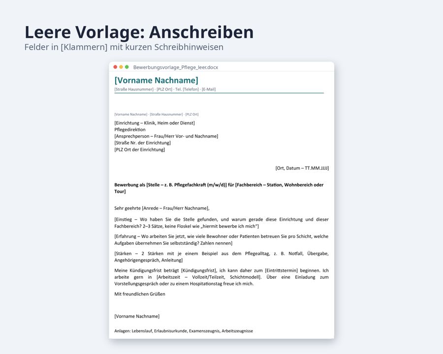 Bewerbungsvorlage Pflege Word, Lebenslauf + Anschreiben — Vorschau 4