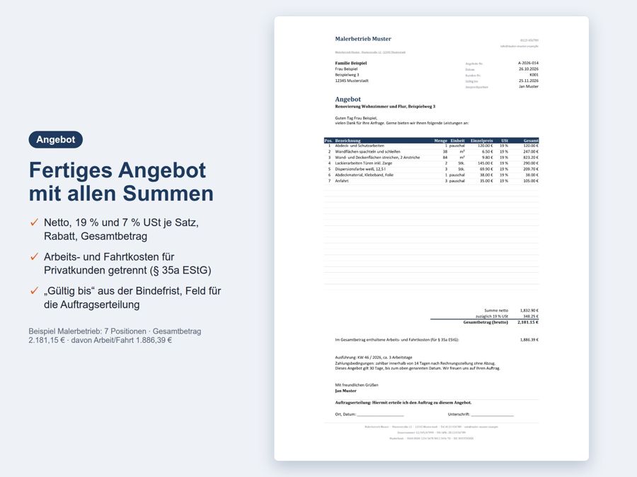 Angebot Vorlage Handwerker Excel Word — Vorschau 2
