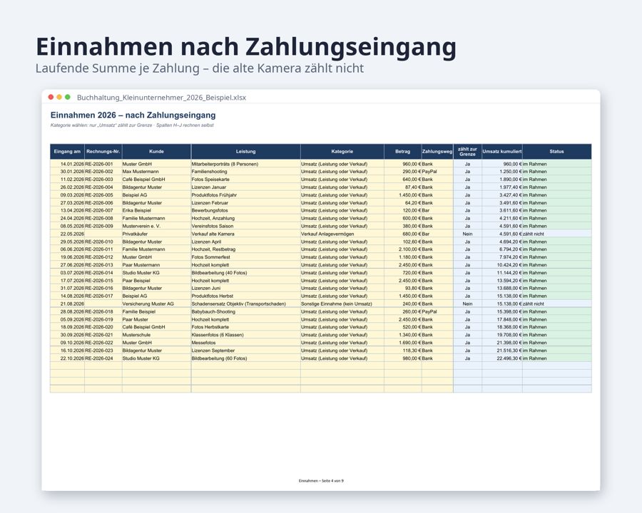 Buchhaltung Kleinunternehmer 2026 Excel § 19 UStG — Vorschau 3