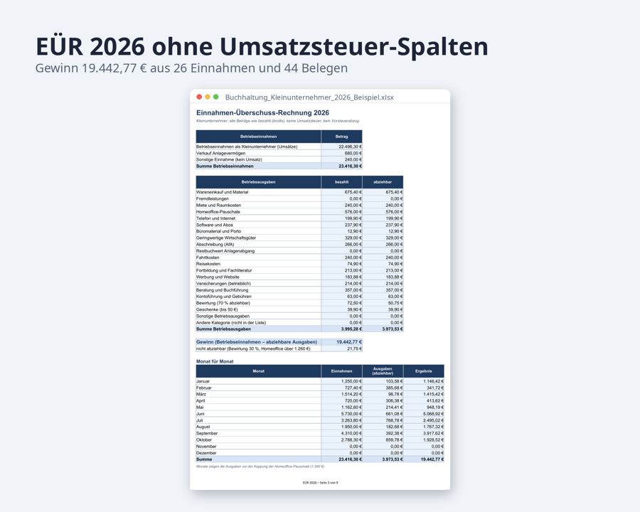 Buchhaltung Kleinunternehmer 2026 Excel § 19 UStG — Vorschau 4