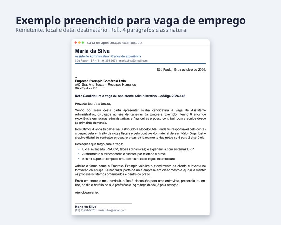 Carta de apresentação modelo editável Word — Prévia 2