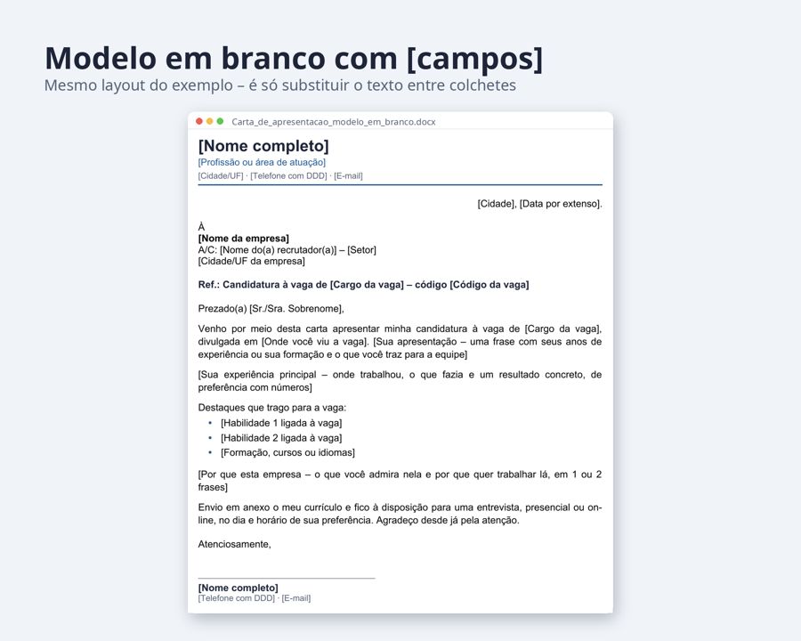Carta de apresentação modelo editável Word — Prévia 3