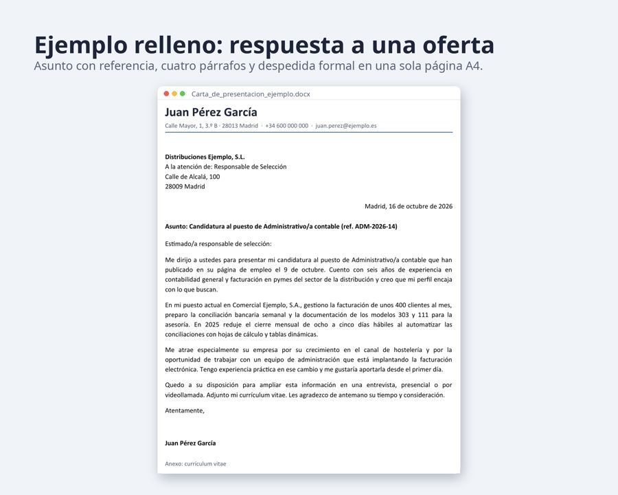 Carta de presentación Word 2026 formato España — Vista previa 2