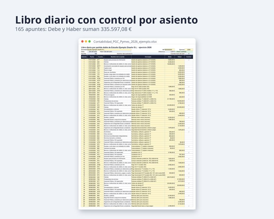 Contabilidad Excel por partida doble PGC Pymes — Vista previa 3