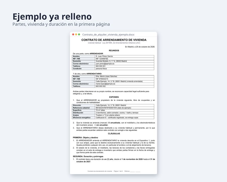 Contrato de alquiler de vivienda Word, LAU 2026 — Vista previa 2