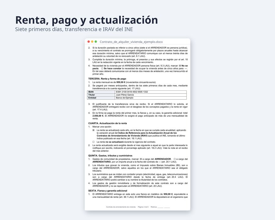 Contrato de alquiler de vivienda Word, LAU 2026 — Vista previa 3
