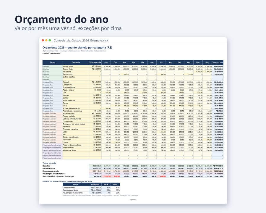 Controle de gastos planilha Excel 2026 — Prévia 4