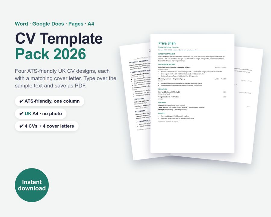 CV Template UK 2026 — Preview 1