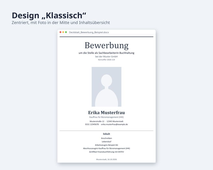 Deckblatt Bewerbung Vorlage Word mit Foto — Vorschau 3