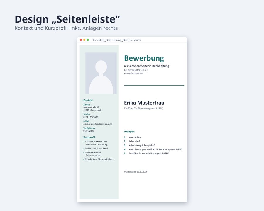 Deckblatt Bewerbung Vorlage Word mit Foto — Vorschau 4