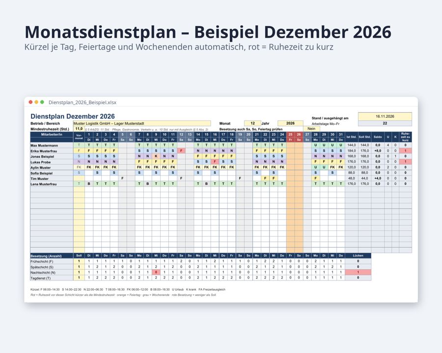 Dienstplan Vorlage Excel 2026 2027 — Vorschau 2