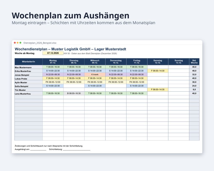 Dienstplan Vorlage Excel 2026 2027 — Vorschau 3