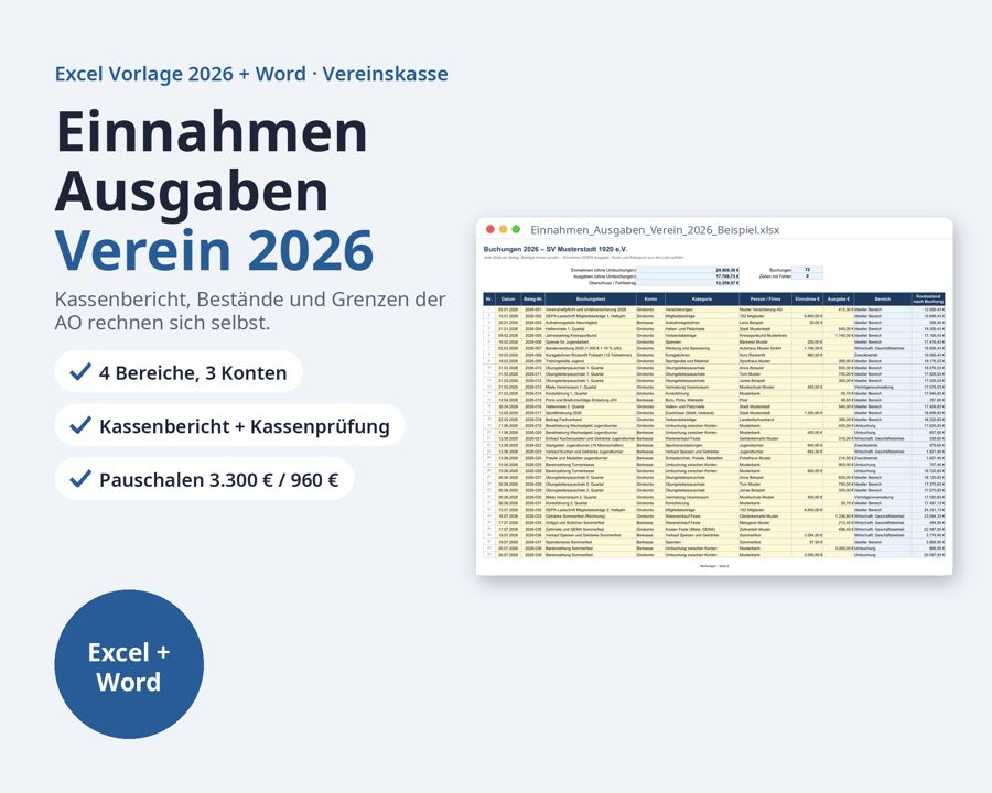 Einnahmen Ausgaben Verein Excel 2026, Vereinskasse — Vorschau 1