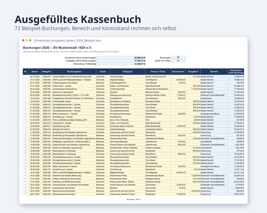 Einnahmen Ausgaben Verein Excel 2026, Vereinskasse — Vorschau 2
