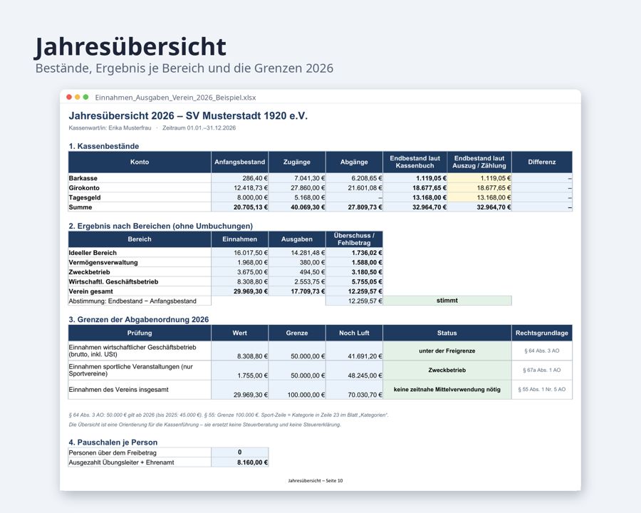Einnahmen Ausgaben Verein Excel 2026, Vereinskasse — Vorschau 3