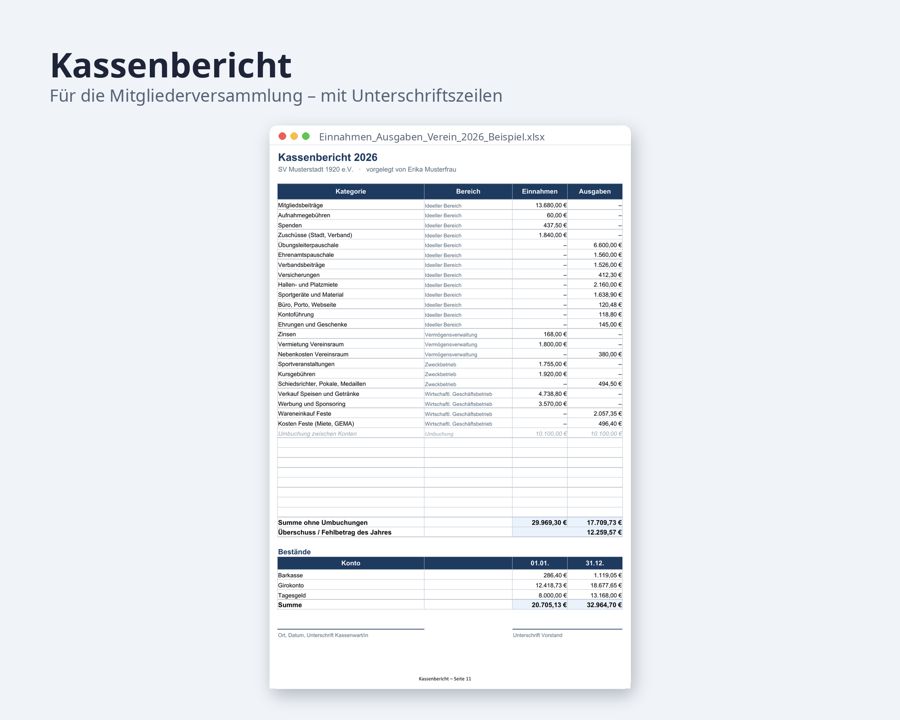 Einnahmen Ausgaben Verein Excel 2026, Vereinskasse — Vorschau 4