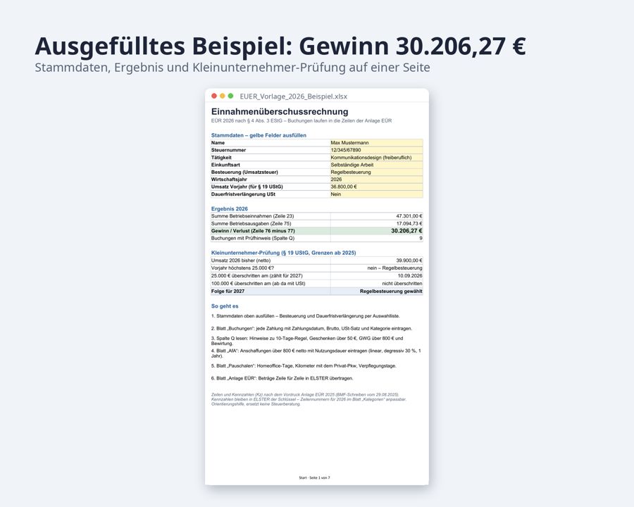 Einnahmenüberschussrechnung Vorlage 2026 Excel, Selbstständige — Vorschau 2