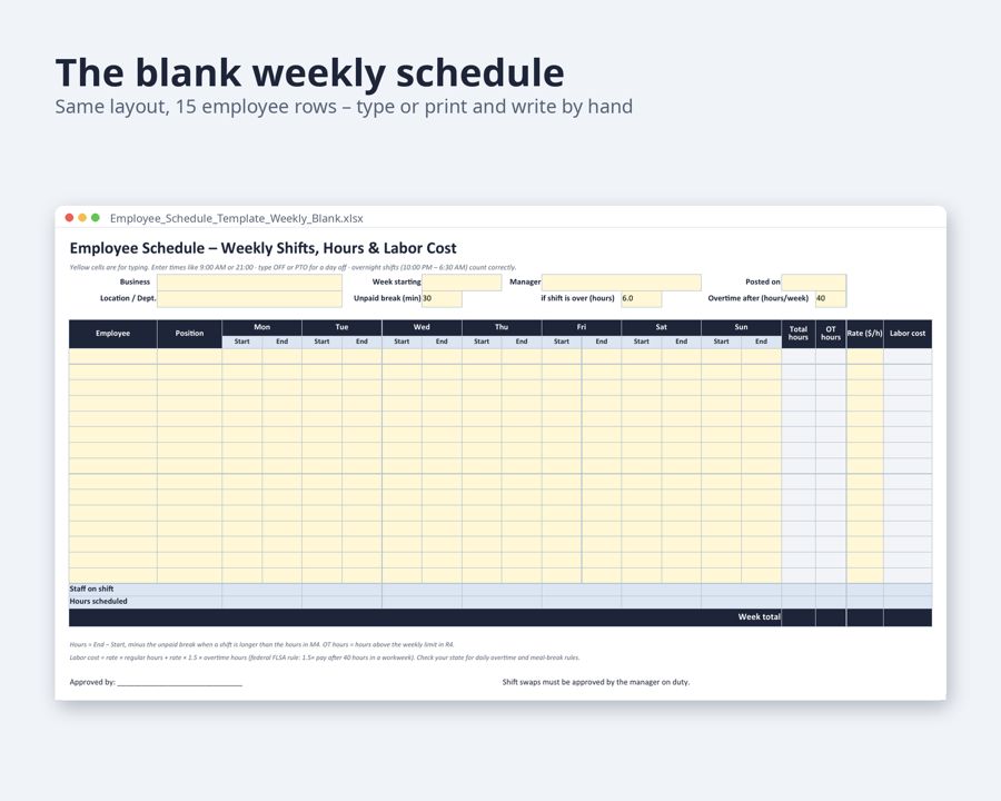 Employee Schedule Template Excel, Weekly & Monthly — Preview 3