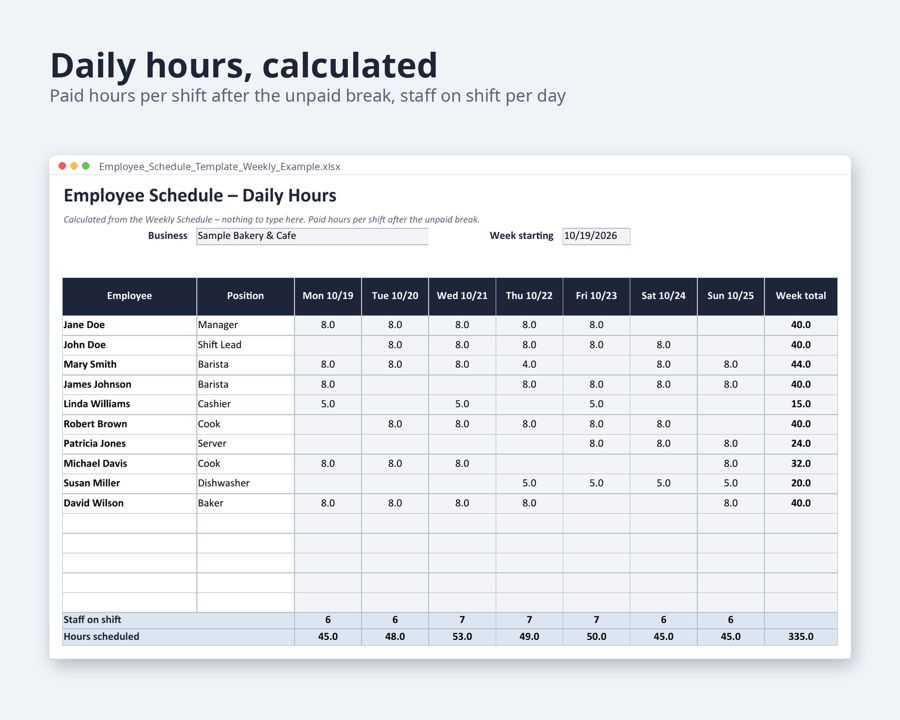Employee Schedule Template Excel, Weekly & Monthly — Preview 4