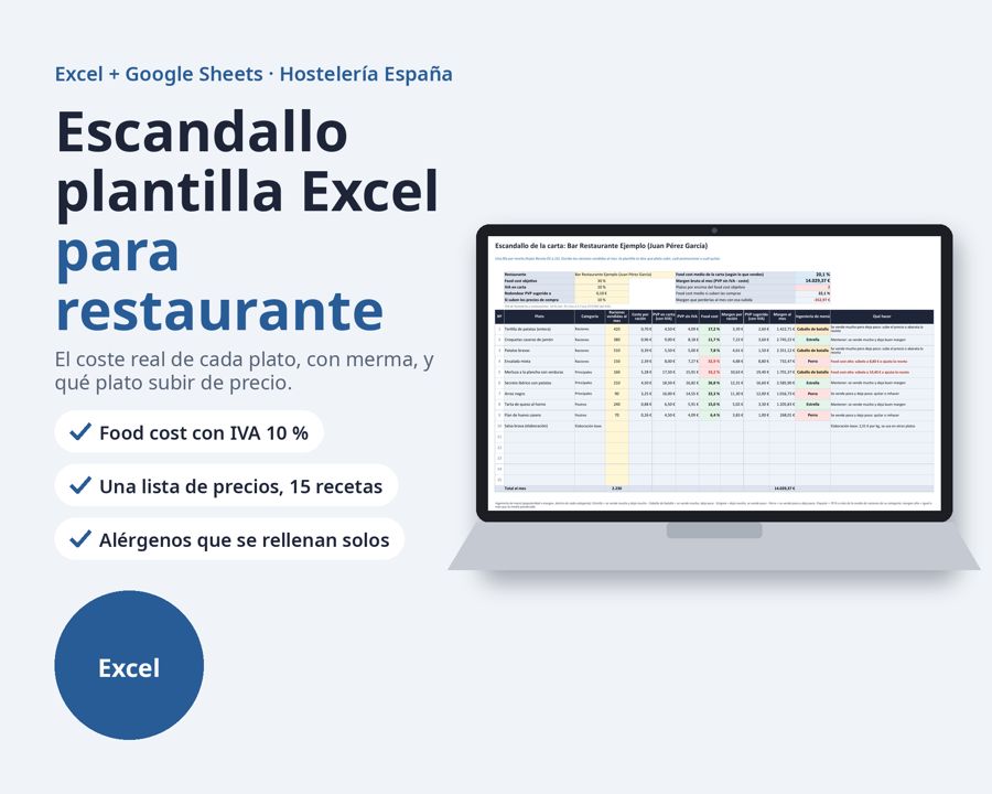 Escandallo plantilla Excel para restaurante y obrador — Vista previa 1