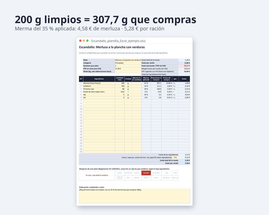 Escandallo plantilla Excel para restaurante y obrador — Vista previa 3