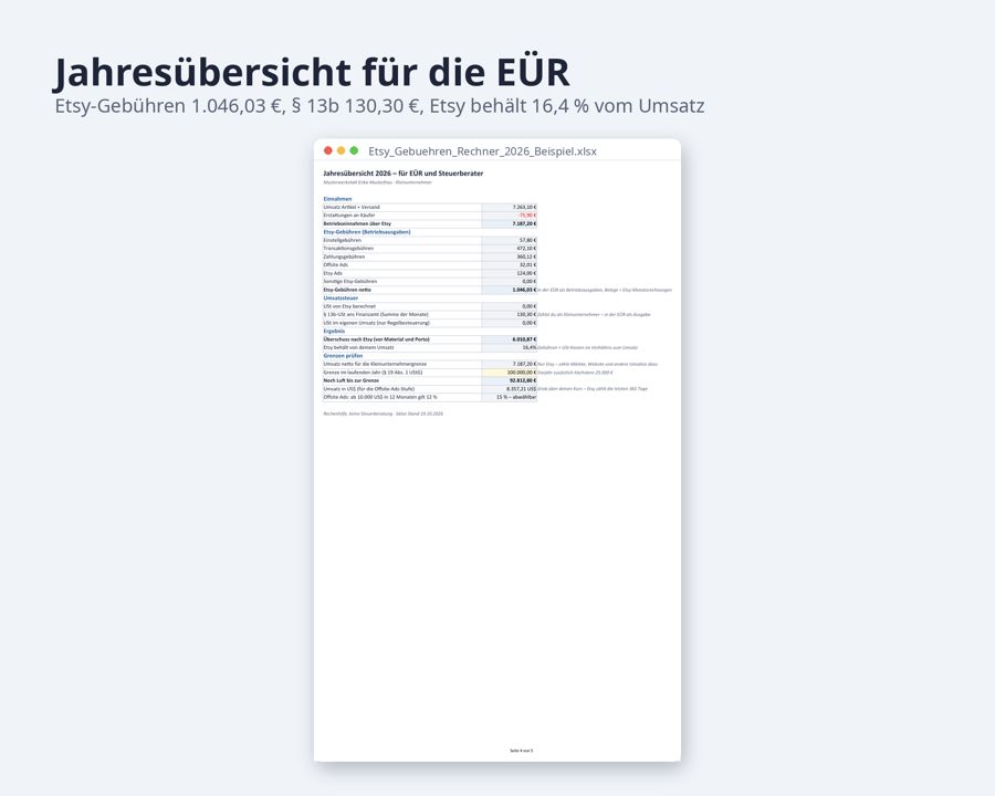 Etsy Gebühren Rechner 2026 Excel — Vorschau 4