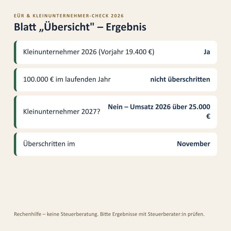 EÜR Excel Vorlage 2026 Kleinunternehmer — Vorschau 3
