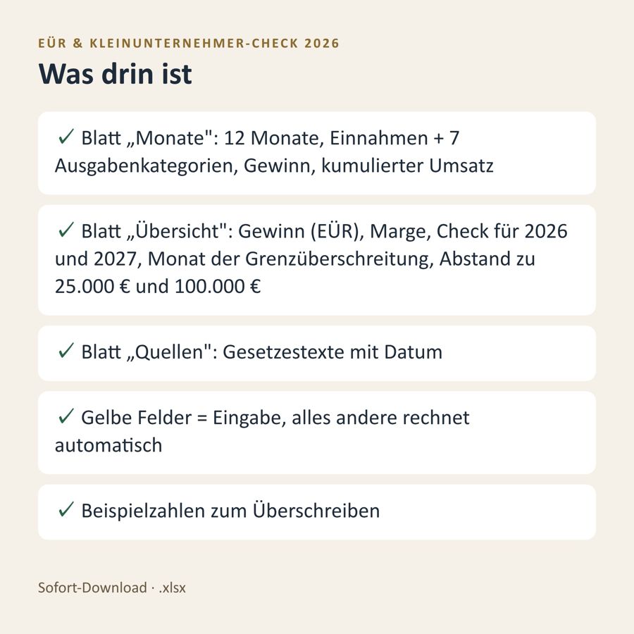 EÜR Excel Vorlage 2026 Kleinunternehmer — Vorschau 4