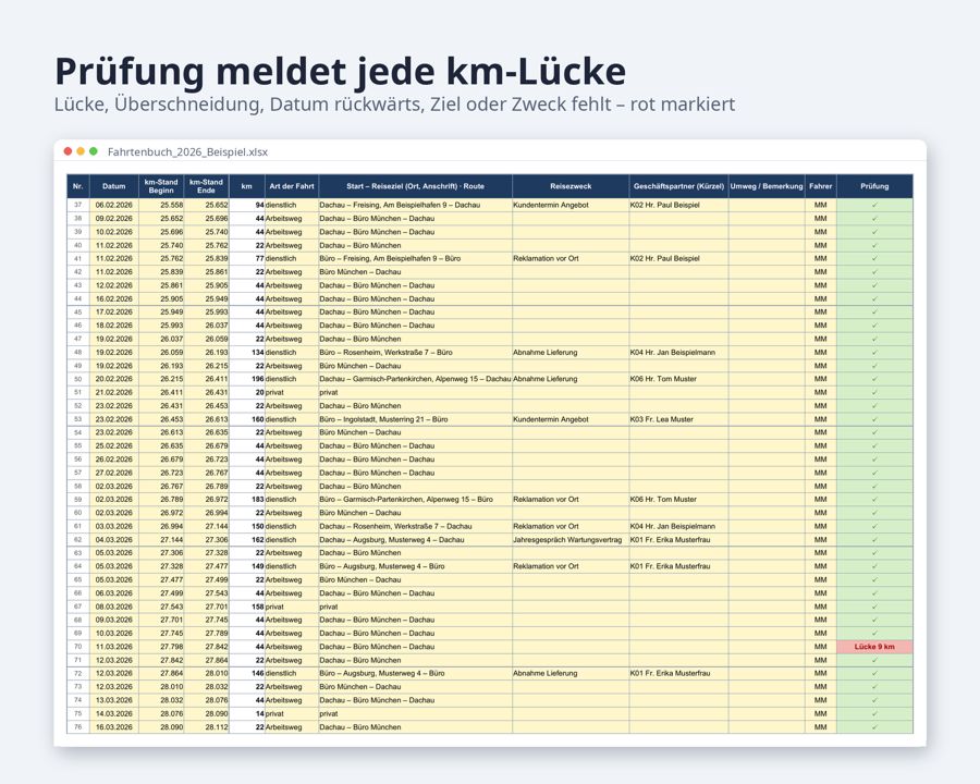 Fahrtenbuch Vorlage Excel 2026 2027 — Vorschau 3