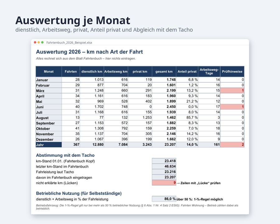 Fahrtenbuch Vorlage Excel 2026 2027 — Vorschau 4