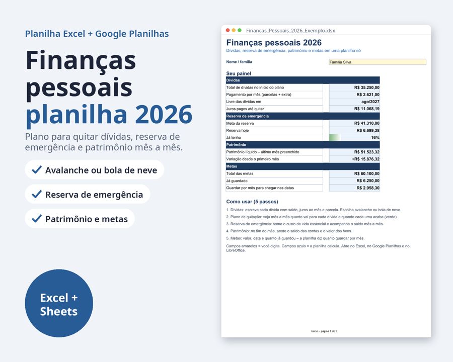 Finanças pessoais planilha 2026 — Prévia 1