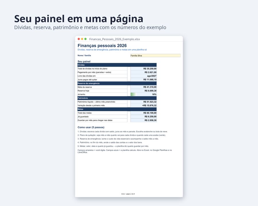Finanças pessoais planilha 2026 — Prévia 2