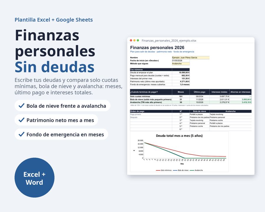 Finanzas personales Excel: plan para salir de deudas — Vista previa 1