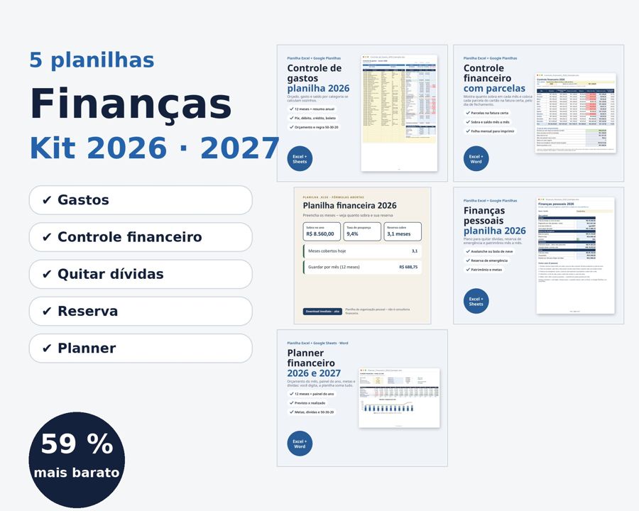 Kit organização financeira 2026 2027 Excel — Prévia 1