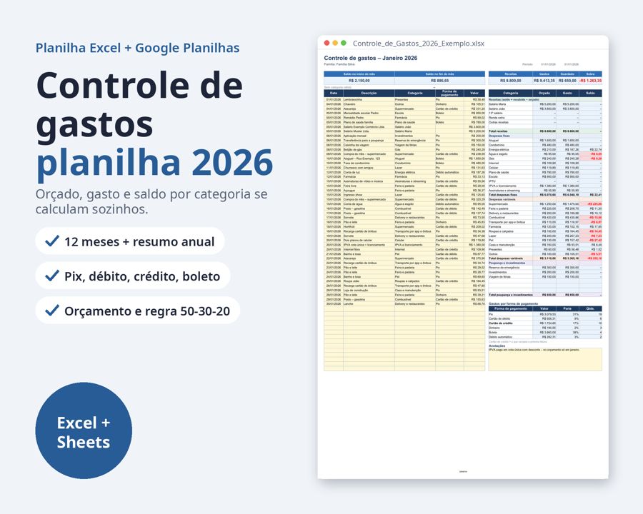Kit organização financeira 2026 2027 Excel — Prévia 2